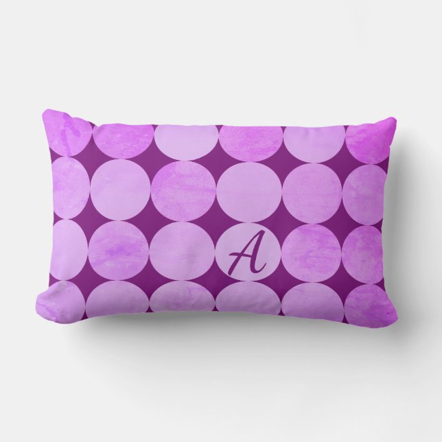 Violet, Lila Magenta und rosa Circles Monogramm Lendenkissen (Vorderseite)
