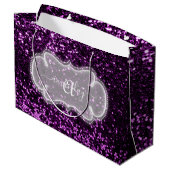 Violet Lila Monogramm Name Glitzer Bridal Einzigar Große Geschenktüte (Rückseite Schrägansicht)