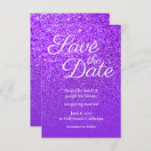 Violet Lila Ombre Glitzer Save the Date Einladung (Vorne/Hinten)