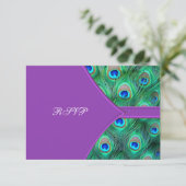 Violet Lila Peacock Wedding RSVP Karte (Stehend Vorderseite)