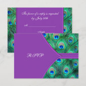 Violet Lila Peacock Wedding RSVP Karte (Vorne/Hinten)