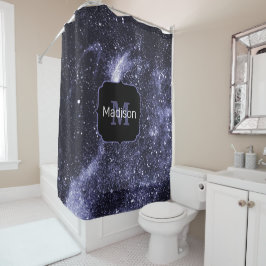 Violet lila peri abstrakte Galaxie Monogram Duschvorhang