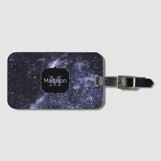 Violet lila peri abstrakte Galaxie Monogram Gepäckanhänger (Vorderseite (Horizontal))