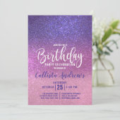 Violet Lila Pink Triple Glitzer Ombre Birthday Einladung (Stehend Vorderseite)