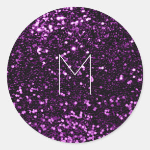 Violet Lila Plum Glitzer Spark Minimal Monogramm Runder Aufkleber