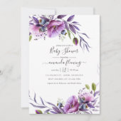 Violet Lila Poppy Floral Baby Dusche Einladung (Vorderseite)
