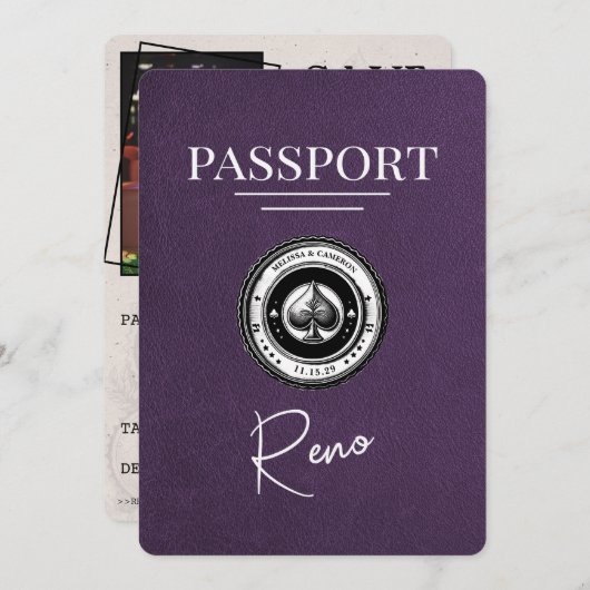 Violet Lila Reno Passport Save the Date (Vorne/Hinten)