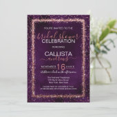 Violet Lila Rose Gold Confetti Brautparty Einladung (Stehend Vorderseite)