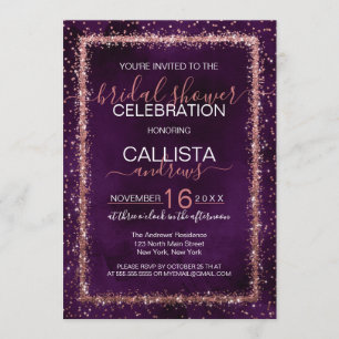 Violet Lila Rose Gold Confetti Brautparty Einladung