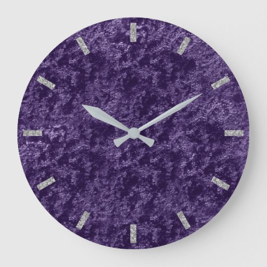 Violet Lila Silber Grau Velvet Weintrauben Große Wanduhr (Vorderseite)