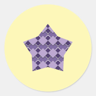 Violet Lila Square und Diamond Checkered Star Runder Aufkleber