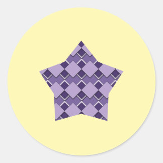 Violet Lila Square und Diamond Checkered Star Runder Aufkleber