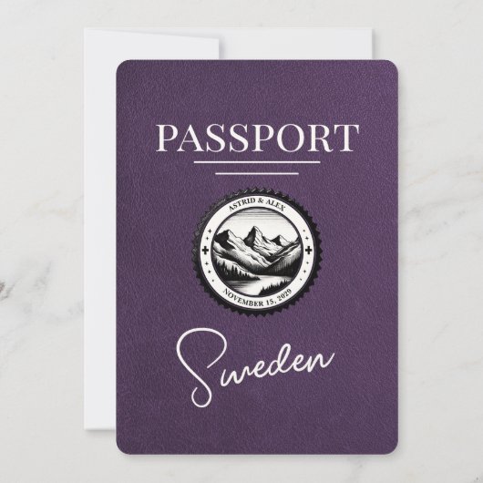 Violet Lila Sweden Passport Hochzeit Einladung (Rückseite)