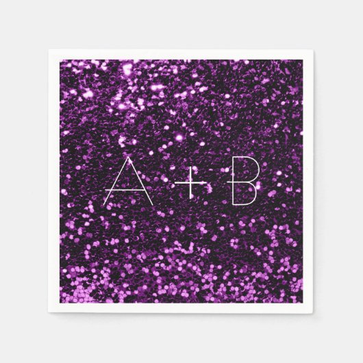 Violet Lila Traubenpflanze Sequin Funkelnd Glitzer Serviette (Vorderseite)