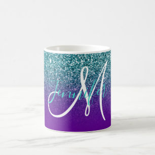 Violet Lila und Aquamarin Ombre Glitzer Mit Monogr Kaffeetasse