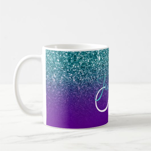 Violet Lila und Aquamarin Ombre Glitzer Mit Monogr Kaffeetasse (Links)