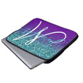 Violet Lila und Aquamarin Ombre Glitzer Mit Monogr Laptopschutzhülle (Vorne Knopf)
