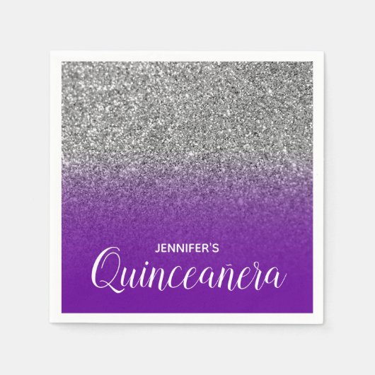 Violet Lila und Silver Glitzer Ombre Quinceanera Serviette (Vorderseite)