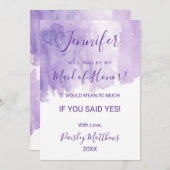 Violet Lila Wasserfarbensplash-Trauzeugin Einladung (Vorne/Hinten)