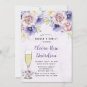 Violet Lila Watercolor Florals Brunch & Bubbly Einladung (Vorderseite)