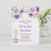 Violet Lila Watercolor Florals Brunch & Bubbly Einladung (Stehend Vorderseite)