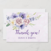 Violet Lila Watercolor Florals Dankeskarten Einladung (Vorderseite)