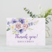 Violet Lila Watercolor Florals Dankeskarten Einladung (Stehend Vorderseite)