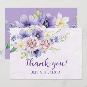 Violet Lila Watercolor Florals Dankeskarten Einladung