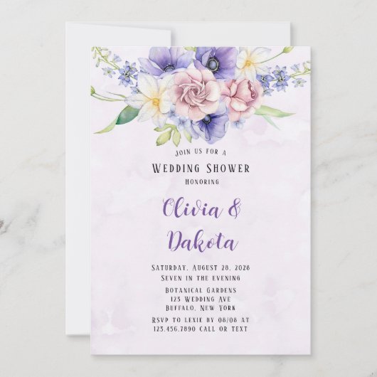 Violet Lila Watercolor Florals Polterabend Einladung (Vorderseite)