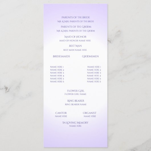 Violet Lila Wedding Program Programm (Rückseite)