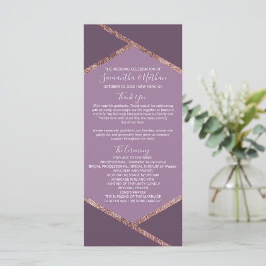 Violet Lilac Lila Rose Gold Hexagon Programme (Stehend Vorderseite)