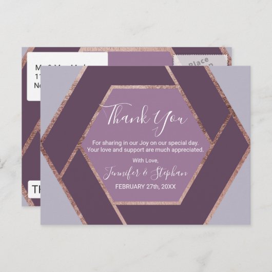 Violet Lilac Lila Rose Gold Hexagon Vielen Dank Postkarte (Vorne/Hinten)