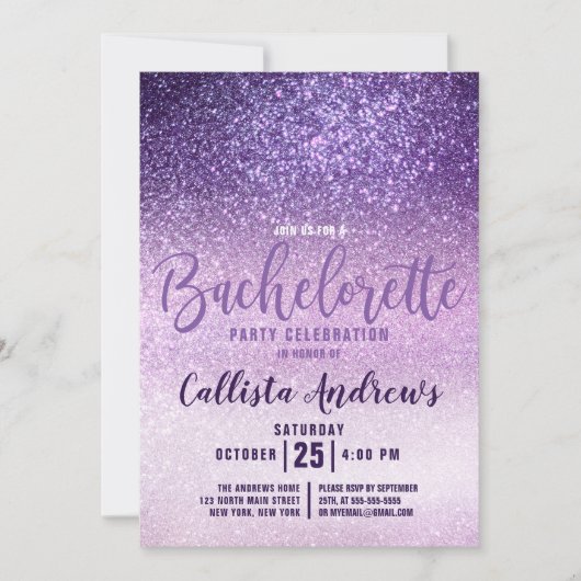 Violet Lilac Lila Triple Glitzer Bachelorette Einladung (Vorderseite)