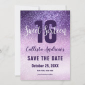 Violet Lilac Lila Triple Glitzer Ombre Sweet 16 Save The Date (Vorderseite)