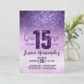 Violet Lilac Lila Triple Glitzer Quinceañera Einladung (Stehend Vorderseite)