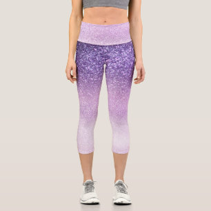 Violet Lilac Pastel Lila Triple Glitzer Ombre Capri Leggings