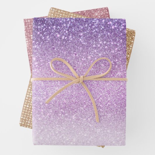 Violet Lilac Pastel Lila Triple Glitzer Ombre Geschenkpapier Set (Beispiel)