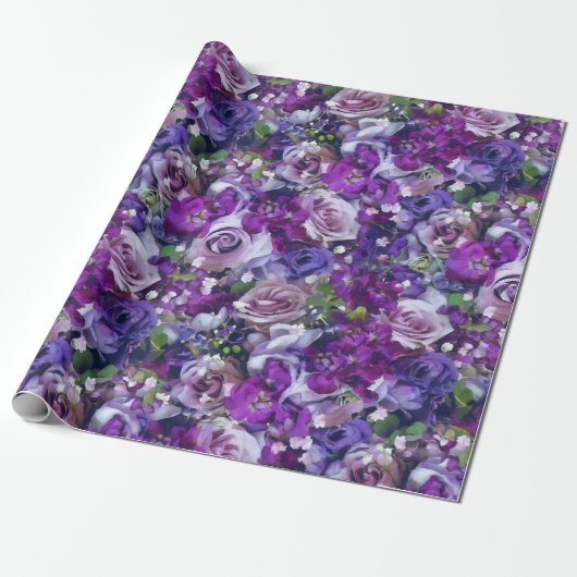 Violet Lilac Rose Blume Gartenmuster Geschenkpapier (Ungerollt)