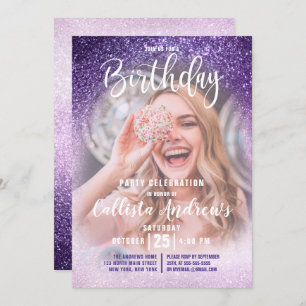 Violet Lilac Triple Glitzer Ombre Foto Geburtstag Einladung