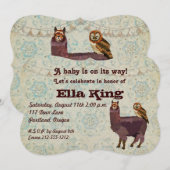 Violet Llama & Owl Floral Baby Einladung (Vorne/Hinten)