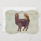 Violet Llama & Owl Floral Baby Einladung (Rückseite)