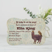 Violet Llama & Owl Floral Baby Einladung (Stehend Vorderseite)