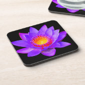 Violet Lotus Blume auf schwarz Getränkeuntersetzer (Linke Seite)