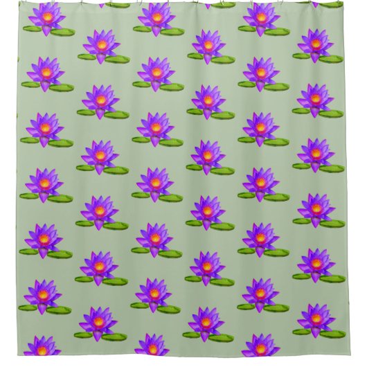 Violet Lotus Blume & Lily Pad auf Laurel Green Duschvorhang (Vorderseite)