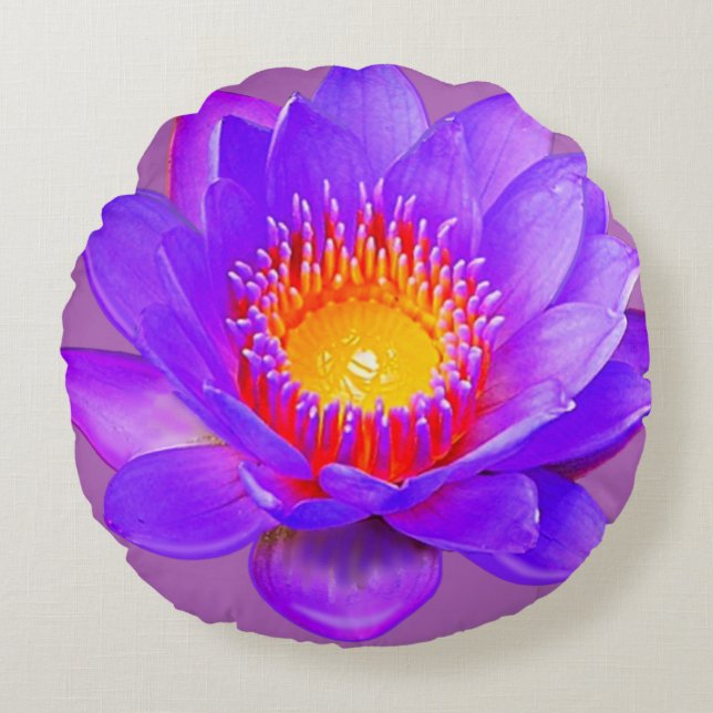Violet Lotus Blume Rundes Kissen (Vorderseite)