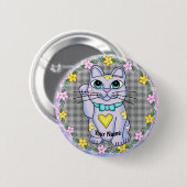 Violet Lucky Cat Button (Vorne & Hinten)