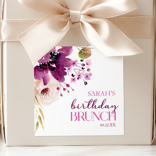 Violet Magenta Lila Floral Geburtstag Brunch Quadratischer Aufkleber