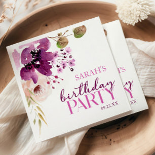Violet Magenta Lila Floral Geburtstagsparty Serviette