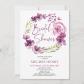 Violet Magenta Lila florale Blume Brautparty Einladung (Vorderseite)