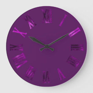 Violet Magenta Metallic Silver römische Zahlen Große Wanduhr